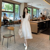 高端气质纯色V领收腰显瘦中长款 新款 裙子 天丝连衣裙2026夏季 时尚