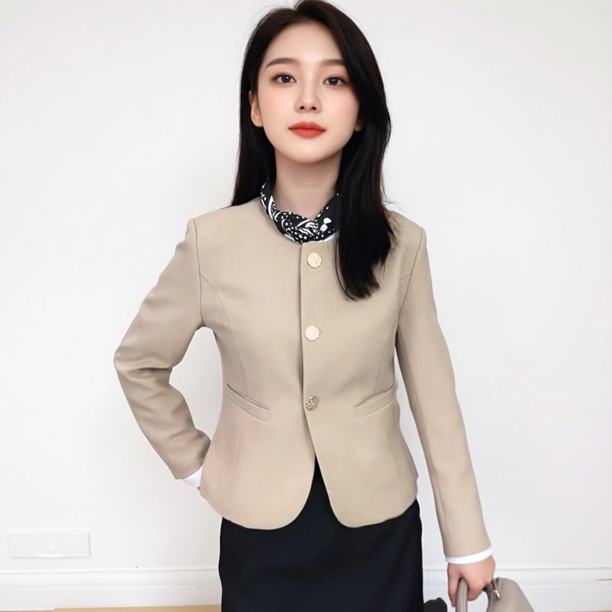 时尚气质小个子西装外套女高级感2025新款春季圆领短款西服女上衣