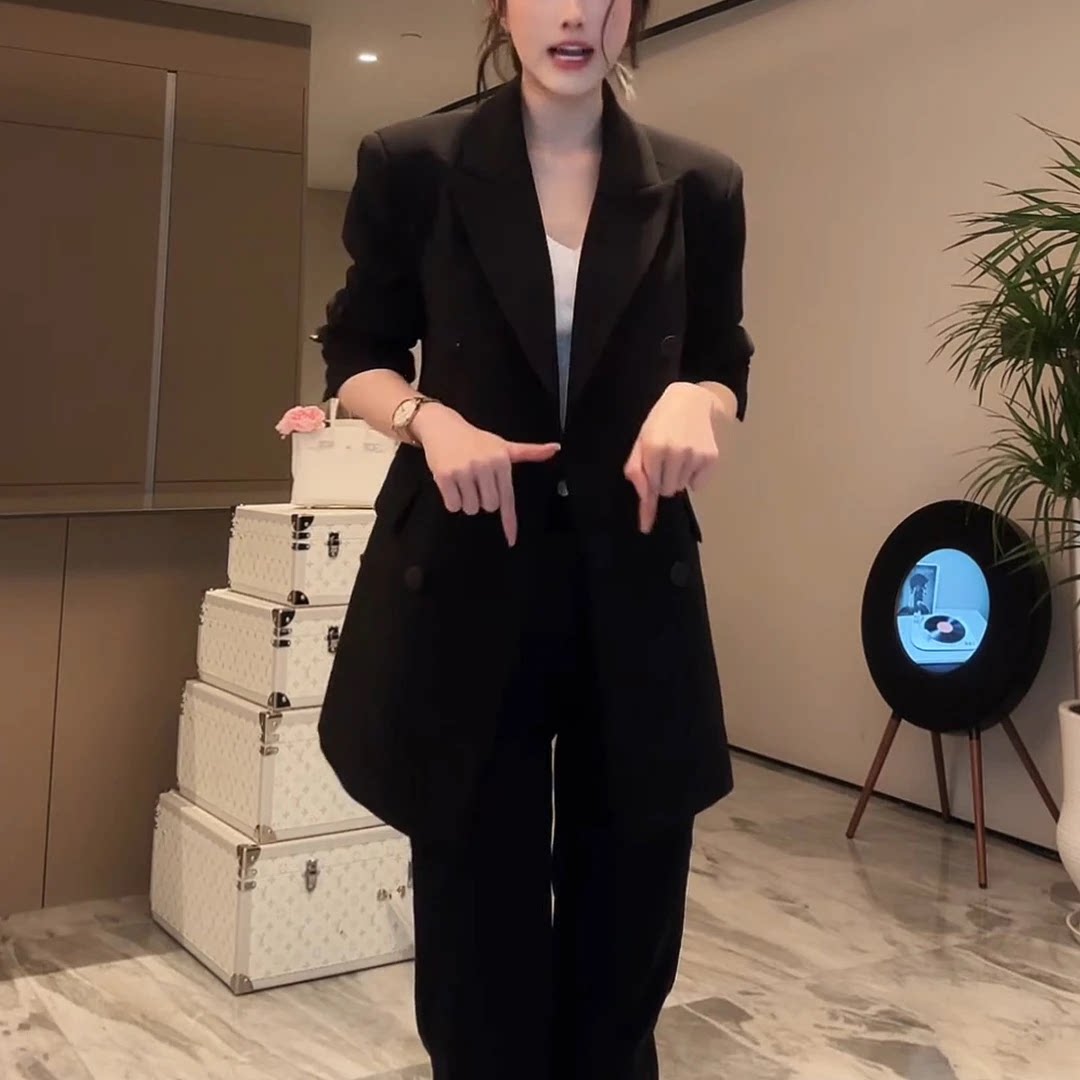 春秋新款小个子休闲双排扣蚂蚁腰