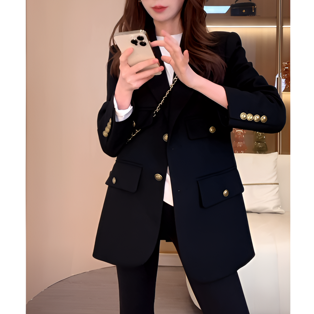 春秋法式高级感西服多口袋设计感气质休闲时尚百搭黑色西装外套女