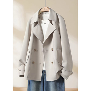 【基础美学】2026春季通勤撞色条纹里布翻领风衣时尚显瘦外套女