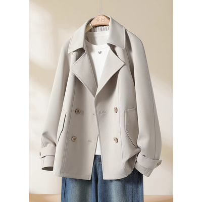 春季通勤撞色条纹里布翻领风衣