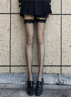 网纱蕾丝花边过膝袜女日系可爱JK长筒袜渔网袜性感显瘦大腿袜薄款