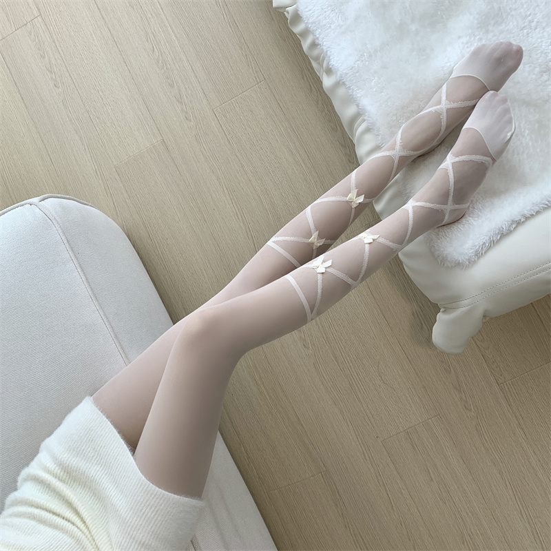TURAN 网红纯欲风绑带蝴蝶结奶白丝袜子薄款拼接美腿性感连裤袜