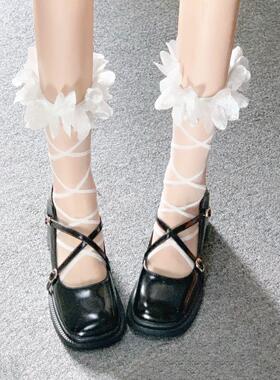 TU RAN玻璃丝袜女水晶袜夏季薄款中筒白色蕾丝花边透明ins小腿袜