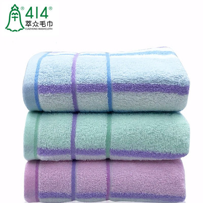 上海钟牌414萃众毛巾彩条全纯棉素色吸水洗脸面巾柔软家用团购