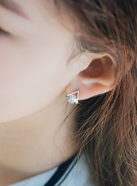 925银针饰品ins风三角锆石金字塔 耳饰夹耳钉女假耳环无耳洞耳夹