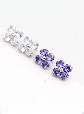 925银针简约紫四叶草气质耳环七夕情人节冷淡风送女友耳钉女耳夹