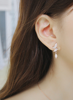 GR925银针锆石耳夹无耳洞女高级感简约假耳钉设计新气质水滴耳针