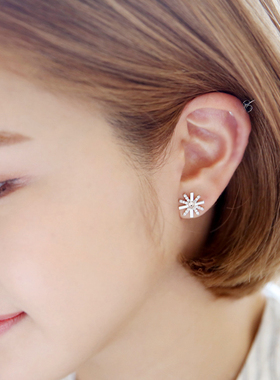 925银针冷淡风太阳清新简约满钻后裔 假耳钉夹无耳洞耳夹耳饰耳环