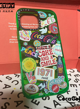 CASETIFY定制可口可乐1971年纪念限量款COKE UNITY STICKERS强悍防摔款苹果iPhone 13Pro Max绿色透明保护壳