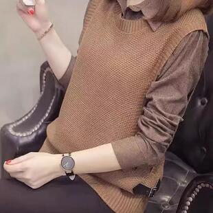 2026春季女装新款拼接毛衣韩版短款外套打底衫洋气假两件女上衣女