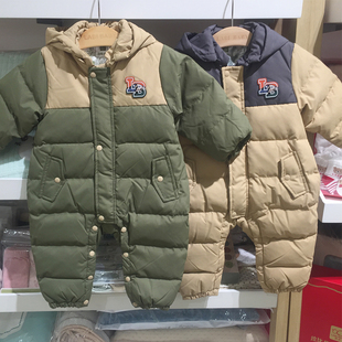 专柜款拉比婴儿羽绒服男女童宝宝2023冬装厚连体哈衣外出保暖爬服