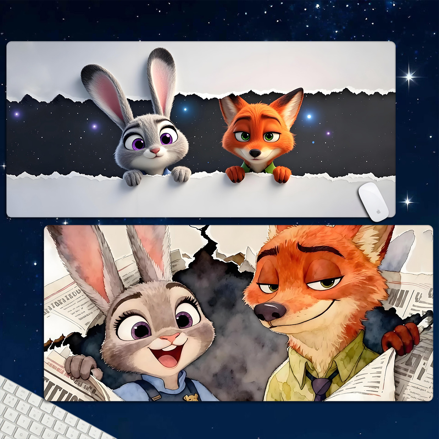 卡通疯狂动物城鼠标垫超大尼克和朱迪动漫可爱电脑办公桌垫键盘垫