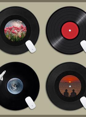 创意唱片CD圆形鼠标垫小号黑色办公桌垫电脑键盘垫加厚防滑男女生