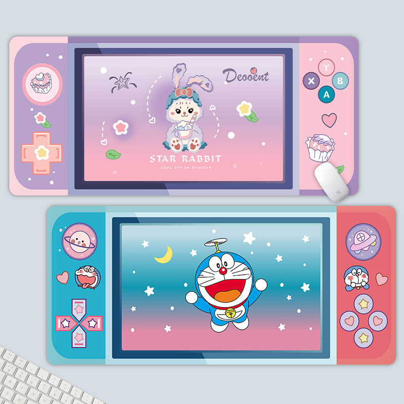 可爱卡通粉色鼠标垫超大女生创意电脑键盘垫宿舍家用桌垫防滑锁边