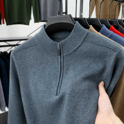 商务休闲拉链纯色厚款毛衣半高领