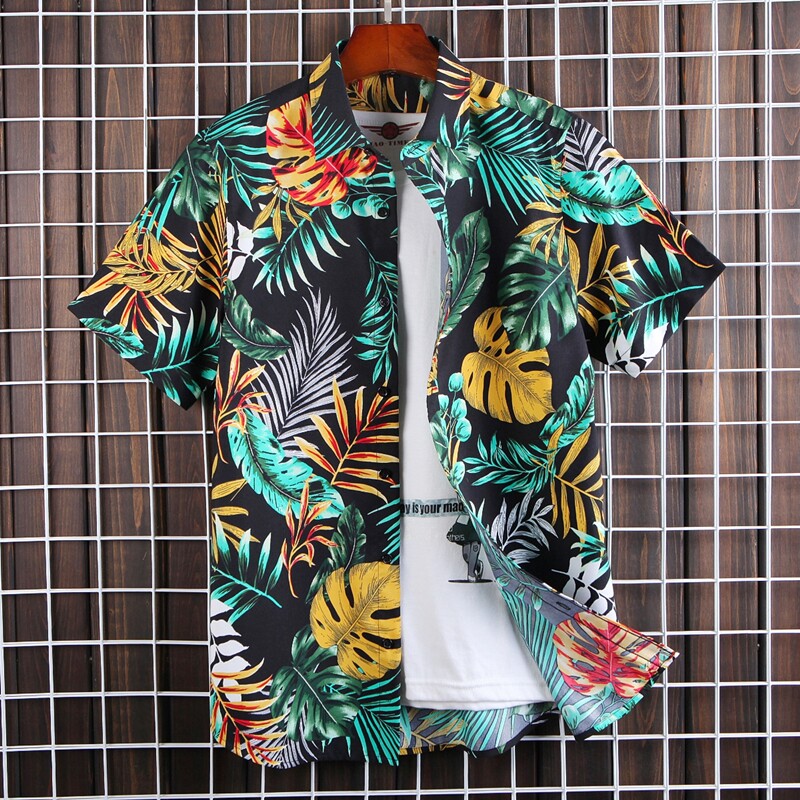 2023休闲花衬衫大码衬衣沙滩涤衫短袖6865P30M-7XL码港风平铺，男装衬衫，星座1106