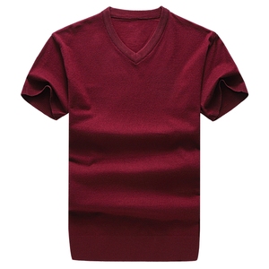 四季款短袖加大加肥毛衣V领纯色套头休闲中青年9880P60平铺，男装T恤，星座1106