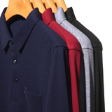 加厚全棉珠地商务纯色翻领大码加肥宽松长袖T恤2817P65挂拍，男装T恤，星座1106