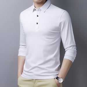 大货天丝罗马布商务纯色翻领百搭大码加肥宽松长袖T恤2816P60，男装T恤，星座1106