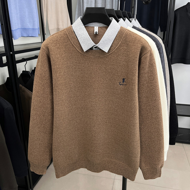 2025年主推冬季针织衫加绒加厚假两件休闲款3317P63，男装针织衫/毛衣，星座1106