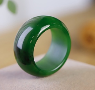 老坑和田玉扳指碧玉男菠菜绿碧玉指环