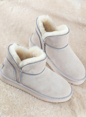 冬季新款雪地靴女低帮短靴皮毛一体加厚保暖ce棉鞋学生休闲真皮