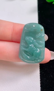 翡翠生肖玉佩兔A货冰润蓝水兔牌吊坠男女款玉挂件玉佩翡翠挂件兔