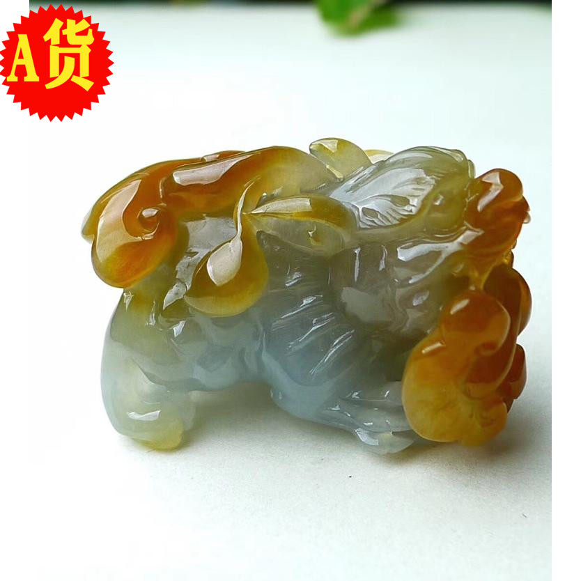 翡翠霸王貔貅玉挂件真玉佩双彩俏色缅甸翡翠貔貅挂件霸气真玉皮丘