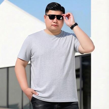 夏季休闲加肥大码胖子短袖T恤男宽松圆领纯棉半袖肥佬上衣打底衫
