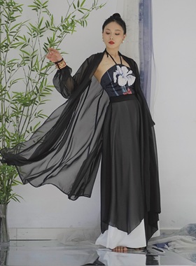 SOSO佳古风黑色汉唐中国风飘逸长款外披纱衣古典舞蹈服练功演出服
