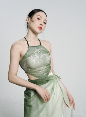 SOSO佳青竹系列新中式吊带古典舞中国风高弹力网纱气质复古舞蹈服