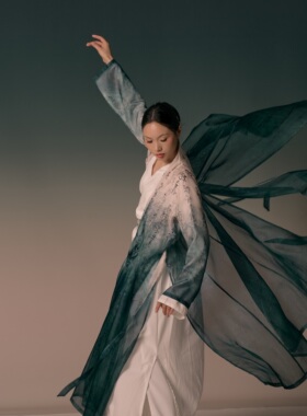 SOSO佳国风古典书法墨蓝渐变仙气飘逸舞蹈纱衣霍元甲象王行舞蹈服