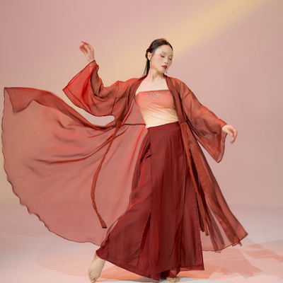 国风舞蹈服古典红色大摆纱衣飘逸