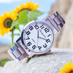 清晰大数字钢带中老年人用手表爸爸妈石英防水电子 男女士腕表 包邮