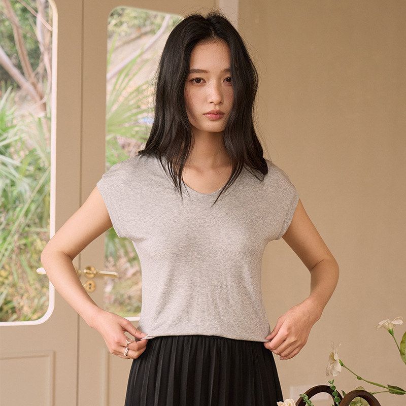 夏季蚕丝羊毛短袖T恤女天丝打底图片