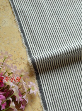 优质纯棉布料盐缩微泡灰色条纹棉布服装衬衫裙子DIY面料9元半米