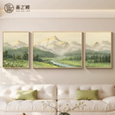 日照金山客厅装 饰画源远流长三联挂画山水风景油画沙发背景墙壁画