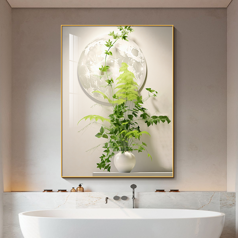 小清新绿植厕所挂画现代简约月球客厅装饰画高档酒店走廊过道壁画图片
