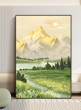 日照金山客厅装饰画靠山图沙发背景墙挂画新款山水画入户玄关壁画