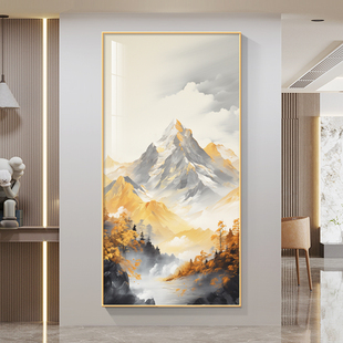 背靠金山西墙聚财靠山图入户迎门墙山水挂画走廊过道禅意竖版壁画