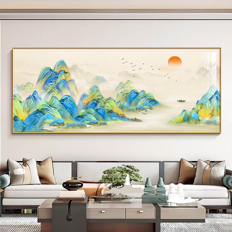 千里江山图客厅装饰画新中式大气山水画壁画办公室沙发背景墙挂画