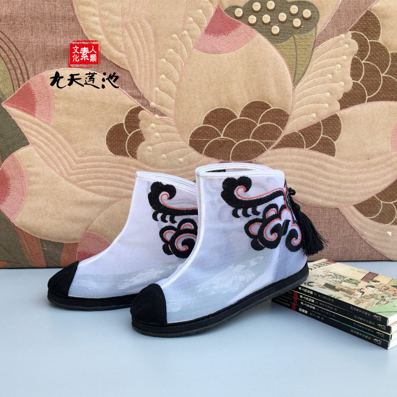 九天莲池新夏季老北京千层底绣花网纱凉靴女内增高民族风平底布鞋