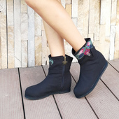 内增高民族风绣花女短靴子单鞋 九天莲池原创新款 老北京千层底布鞋