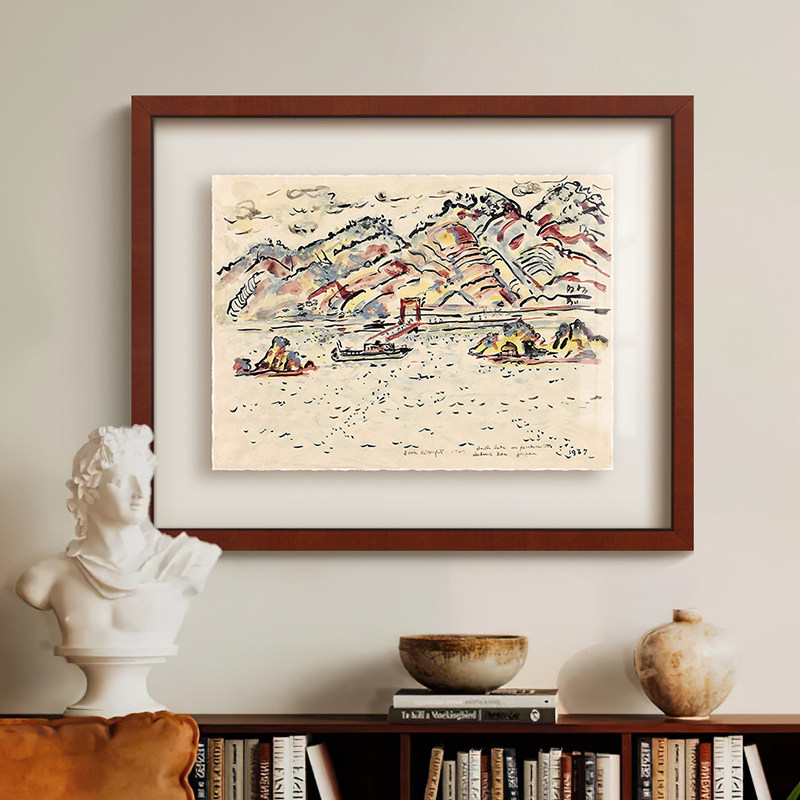 悬浮式装裱风景水彩画法式复古艺术客厅装饰画中古风餐厅玄关挂画