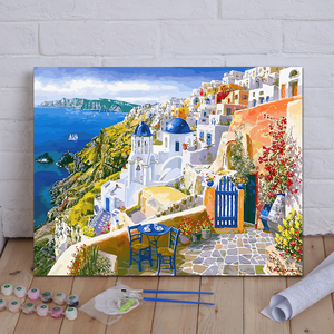 diy数字油画 客厅风景花卉动漫人物手绘定制涂色装饰画 海边房子