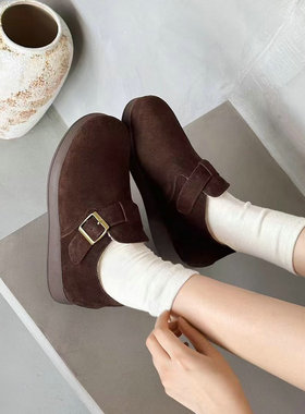 巴迪雅女鞋2025冬新款欧洲站真皮厚底复古加绒时尚勃肯鞋女96020