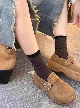 巴迪雅女鞋2025秋季新款欧洲站真皮厚底魔术贴勃肯鞋女单鞋13227