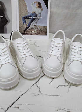 巴迪雅女鞋2024春新款欧洲站真皮厚底休闲小白鞋女板鞋单鞋611005